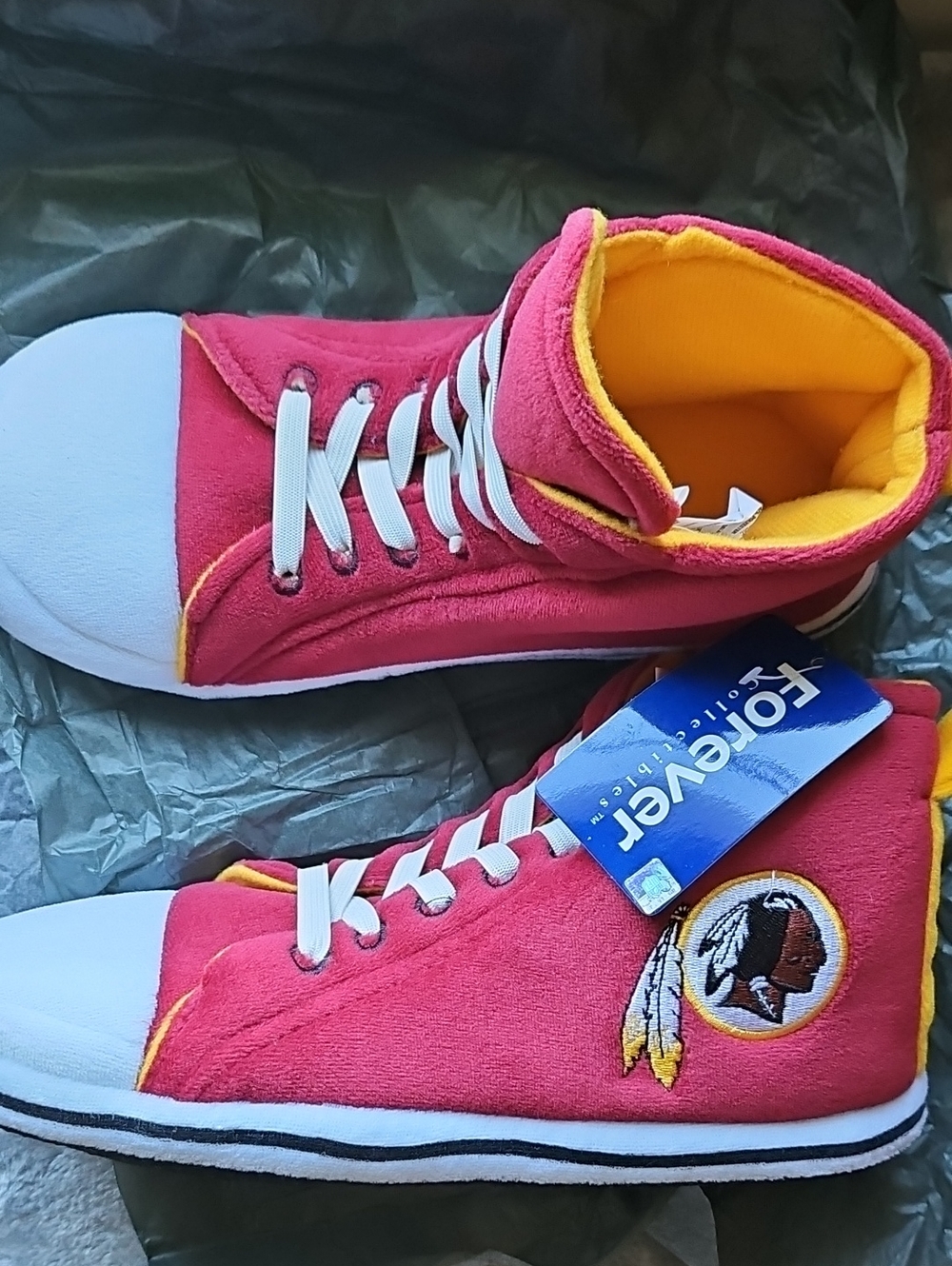 Forever Collectibles High-Top Puffy Slippers in Burgundy with Yellow Accents